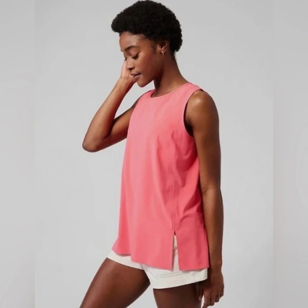 Athleta Shirt Womens Medium Zephyr Refined Tank Coral Petal Yoga Active Gym